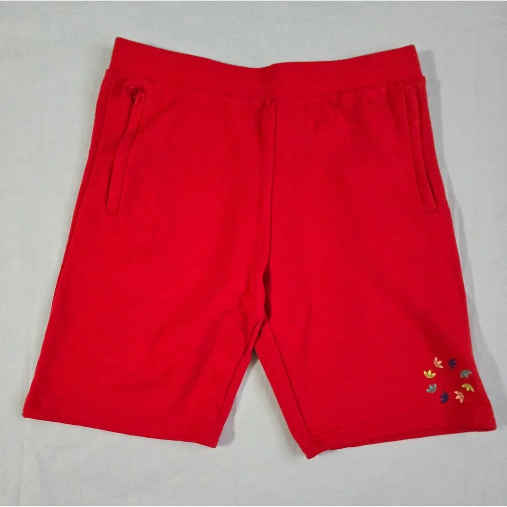 Adidas Originals Boys Red Trefoil Circle Logo Sweat Shorts Size L 13-14Y